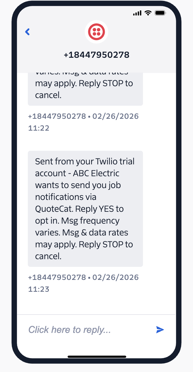 Screenshot of SMS opt-in message